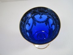 VTG Horchow 24 KtGold Cobalt Blue Crystal Wine Water Glass Goblet 6.5″ ITALY