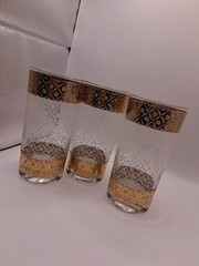 Vtg. Culver Ltd. Scintilla 22K Gold Highball Tumblers 3 Floral Diamond Glasses