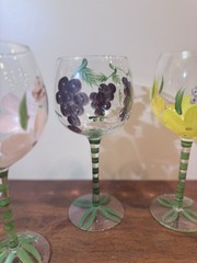Vintage Country Garden Hand-Painted Wine Glasses Butterfly And Blossom Stemware