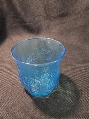 Vintage Anchor Hocking Spring Song Daisy Blue Juice Glass Set/2 Mid Century USA