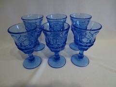 SET OF 6 FOSTORIA ARGUS BLUE WINE/JUICE GOBLETS FOR THE HENRY FORD MUSEUM