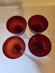 VTG 4 Pc. Colony Saturn Ruby Red 5.5″ Twisted Stem-Cocktail Goblets. Pre-owned