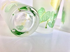 VTG Libbey Anthurium Plant Leaves Frosted Tall Ice Tea Highball Pint Glasses X3