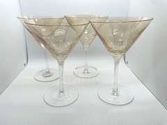 Pier 1 Imports Crackle Amber Golden Luster Martini Glasses 7 1/4″ Set of 4 MINT