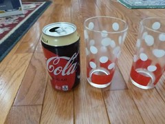 4 VINTAGE MCM Libbey Glass Tall Glasses Red White Dots Stripes 5″