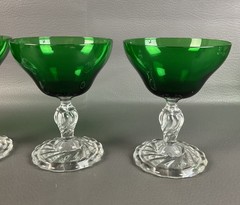 4 Fostoria Crystal w Empire Green Colonial Dame Elegant Pressed Glasses Sherbet