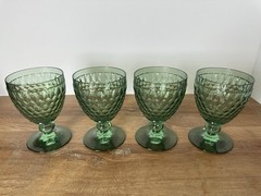 Villeroy & Boch Green Crystal Goblets Set of 4 Textured Wine Water Glasses