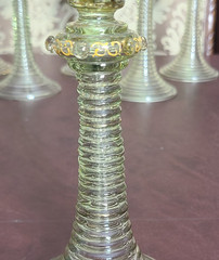 Antique Set of 6 Moser Bohemian Gold Gilt Wine Goblets Tiered Ribbed Stem 8.25″
