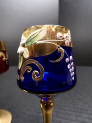 Vintage 1950s Stemmed Cordials Murano Italy Venetian Glass 1 Red 1 Colbalt