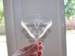 Vintage Etched Crystal Martini Glasses Set of 6 Art Deco Geometric 1940s 50s