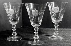 Fostoria Rose-Crystal Goblets-Deep Cut Grey Rose-6 Iced Tea, 6 Water, 6 Sherbet