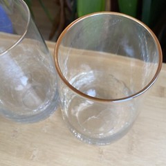 Pier 1 Crackle Golden Luster Amber Peach Highball Tumbler Water Tea Glasses