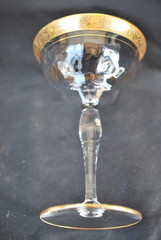 Vintage Set of 7 Wavy Etched Gold Leaf Greek Banded Rim Wine Champagne Glasses