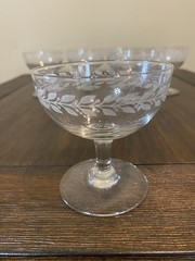 Vintage Sherbert Or Champagne Glasses W/Etched Leaves Set Of 6