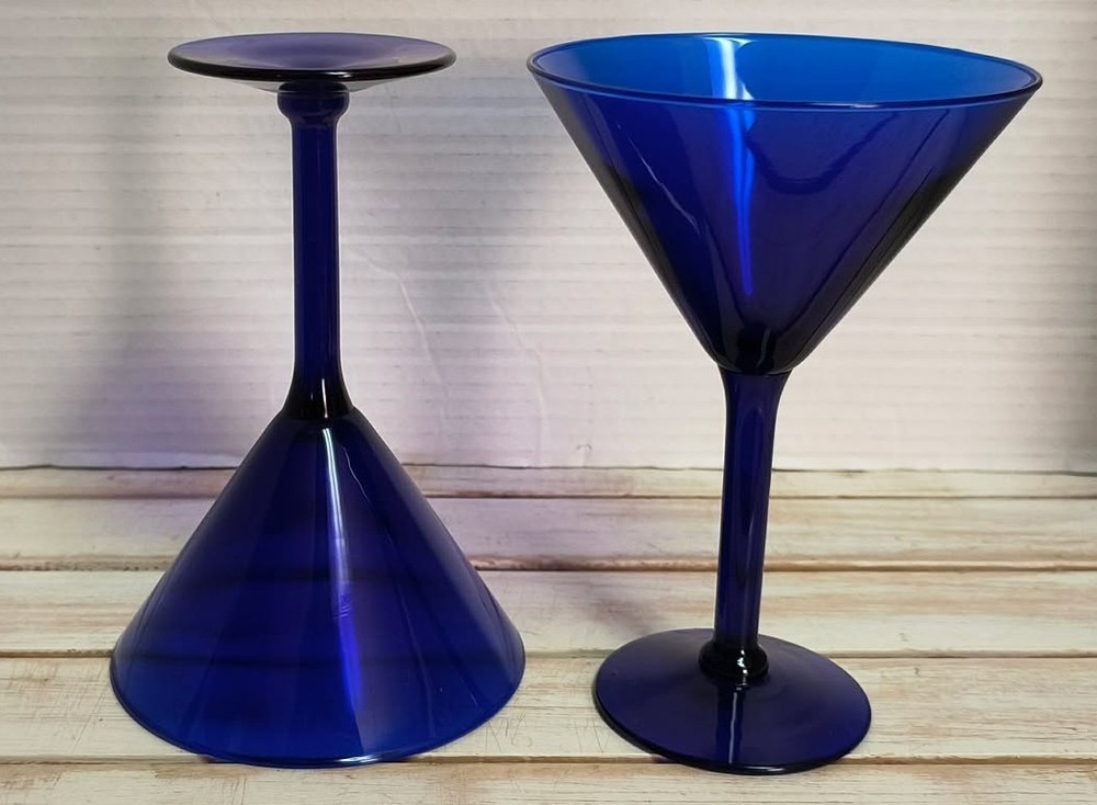 2 Cobalt Blue PIER 1 Martini Glasses/ELEGANT BARWARE 7″