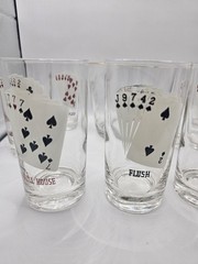 MCM Casino Poker Card Highball Glassware 8oz with Ice Bucket Lot of 9