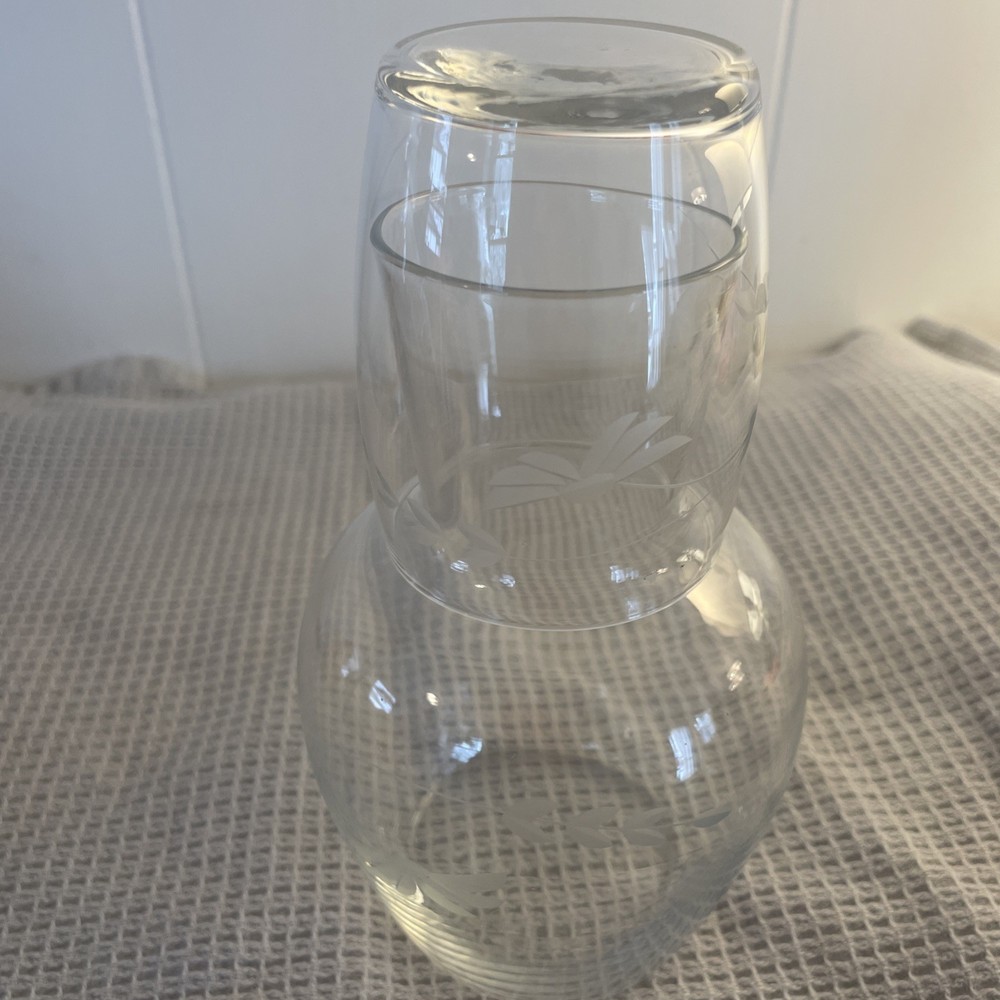 Vintage Clear Glass Etched Tumbleup