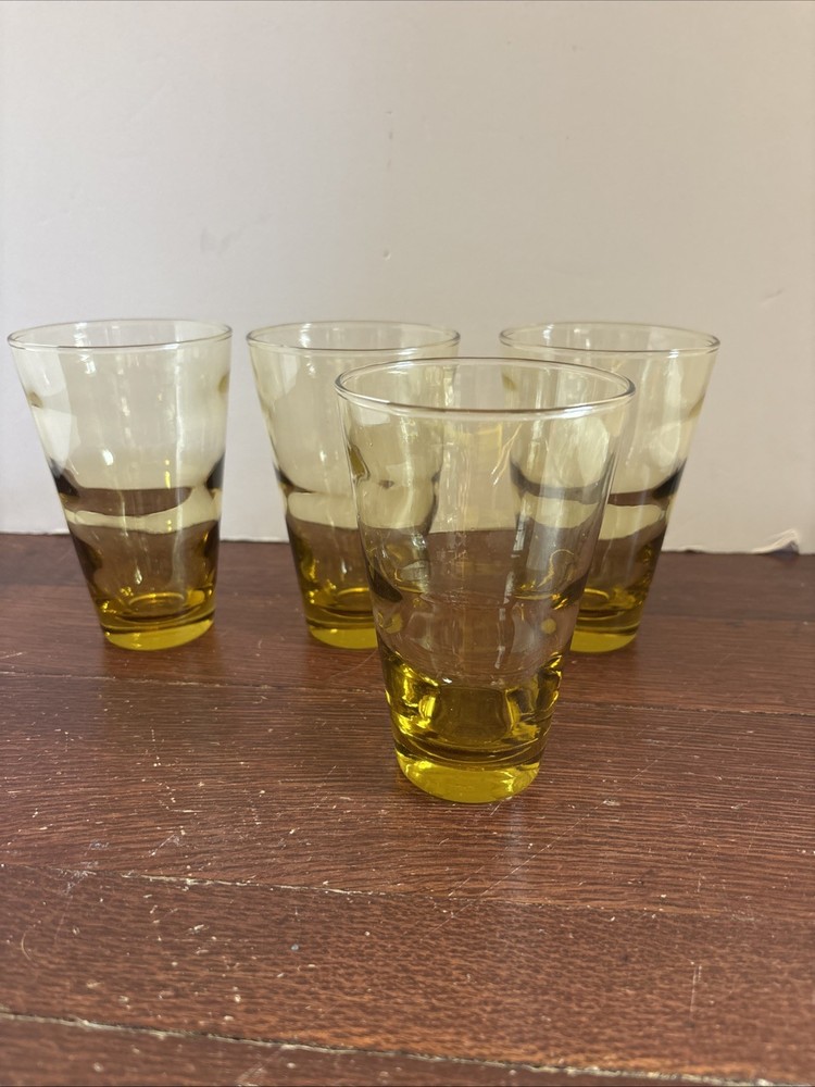 Vintage Libbey Honey Amber Ripple Wave Drinking Glasses Swirl Ripple Set Of 4