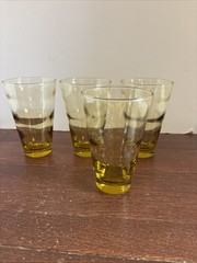 Vintage Libbey Honey Amber Ripple Wave Drinking Glasses Swirl Ripple Set Of 4