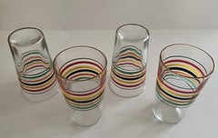 4 Vintage Striped Paneled Bands Juice/bar Glasses 4 Oz – 3.75” Rare Size NICE