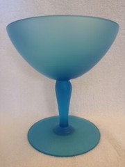 Tiffin Satin Frosted Blue Handblown Glass Footed Compote 7″ Tall