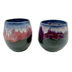 Set of 2 Drip Glazed Studio Art Pottery Wine Tumblers By Hodgepodge NEW 8 oz.