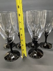 Rare Vintage Mikasa Alexandra Black Wine Stemware Goblet Glass / Iced Tea Set 6