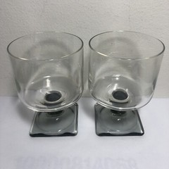 Vintage 2 Retro Mid Century 6oz Drink Glasses Black Smoked Square Pedestal Base