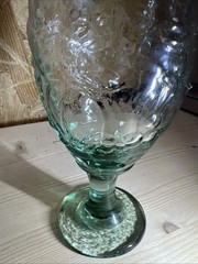 Vintage 80’s Libbey Single Goblet 16 oz Green Stem Orchard Fruit 7″h 3.2″ rim US