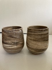 2 Stemless Wine Glasses Tumblers Cup Handmade Pottery “Clay Path Studio” Swirled