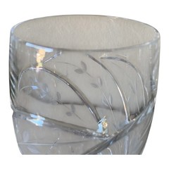 4 Crystal Wine Glasses Etched Crisscross Vine Pattern Water Goblets Stemware