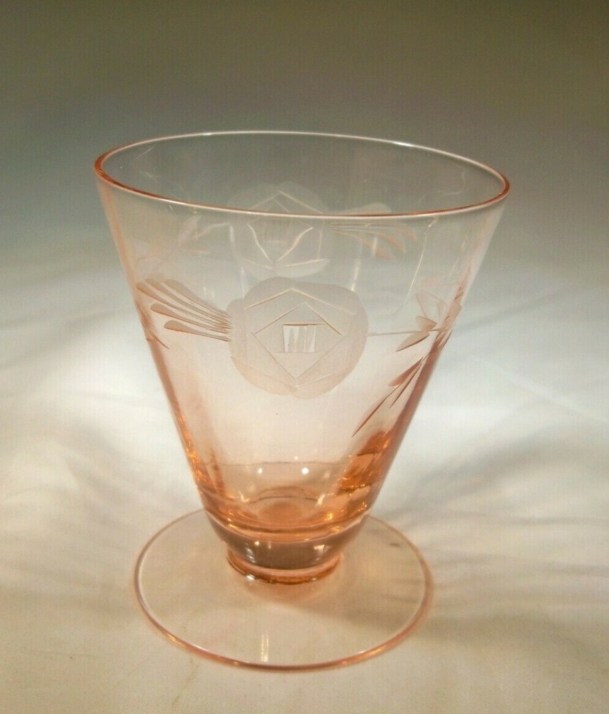 CAMBRIDGE WHEEL-CUT ROSE PEACHBLO PINK 2-OUNCE 3″ TALL FOOTED WHISKEY TUMBLER!