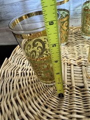 Vtg Culver MCM Baroque High Ball Tumblers 22K Gold 7 Scroll Olive Green