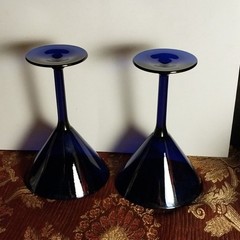 Unmarked Cobalt Blue Glass Margarita Martini/Cocktail Glasses, Set of 2 Stemmed