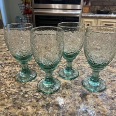 Set of 4 Libbey Green Water Glass Goblets Orchard Fruit 7″ tall 12 fl oz Vintage