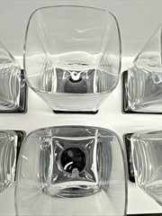 6 Vintage Cristal D’Arques Square Clear & Black Square Base Glasses France