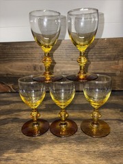 Set Of 5 Vintage Libbey GEORGIAN FOREVER AMBER Golden Footed Cordial Glass 4.5”