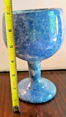 Blue,White, & Green Sponge Wine Goblet Chalice Helen Benton Pottery Signed 1999