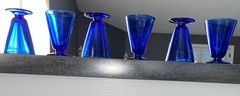 6 Glasses Cobalt Dark Blue Bar Ware Dessert Beverages Sherry Cordial 3oz.VTG