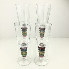Block CARNIVAL Crystal Wine Glasses (4) Ringed Multi-Colored Stem