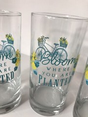 4 Crisa Libbey Ice Tea Drinking Glasses Tumblers Blue Blooms & Bicycles 16oz.