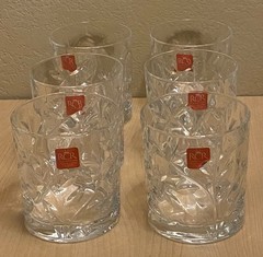 Complete Set of 6 RCR Laurus Crystal Rocks Glasses Italian Laurel Leaf NOS