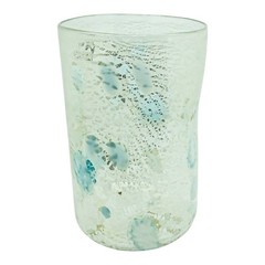 Pair of Murano Art Glass Tumblers Venezia Silver Leaf Green Millefiori Venice