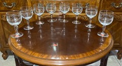 VTG 24 Crystal Glass Set Etched Berry Leaf Wine Goblet Champagne Sherry Portugal