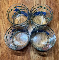 International Tableworks Terrace Blossoms (4) Double Old Fashioned Glasses EUC