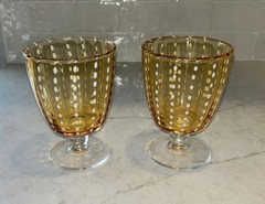 Set of 2 ANTHROPOLOGIE Selma Wine Glasses Glass Amber White Dots 5 3/8” Rare