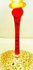 Venetian Glass Champagne Ruby Stem w/ Gold Thread + Outer Gold Design.8″h: Fine!
