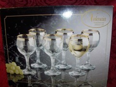 Valencia Wine Glass 24k Gold Rim 5.75 Inches Tall, 6 OZ. NEW IN BOX (6)