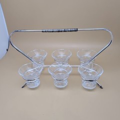 Vintage Deco Hand Cut Bavarian Crystal Cordial Shot Glass Set w/ Caddy Bar Ware