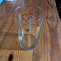 Clear Glass Tumbler Red Heart Tree Design Round Shape Glossy Finish Drinkware